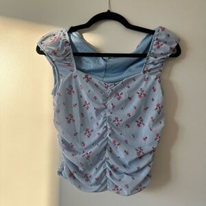 Abound Light Blue Floral Ruched Blouse